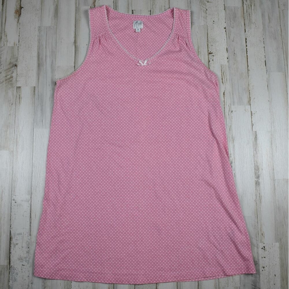 Vintage Y2K Pink Polka Dot Babydoll Nightgown Sleeveless Sleepwear Dress Medium